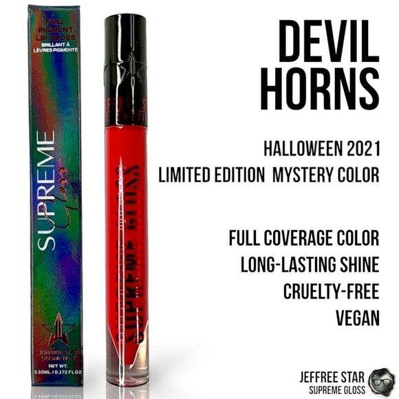 JEFFREE STAR HALLOWEEN 21 SUPREME GLOSS FULL PIGMENT LIP COLOR DEVIL HORNS RED - Picture 1 of 16